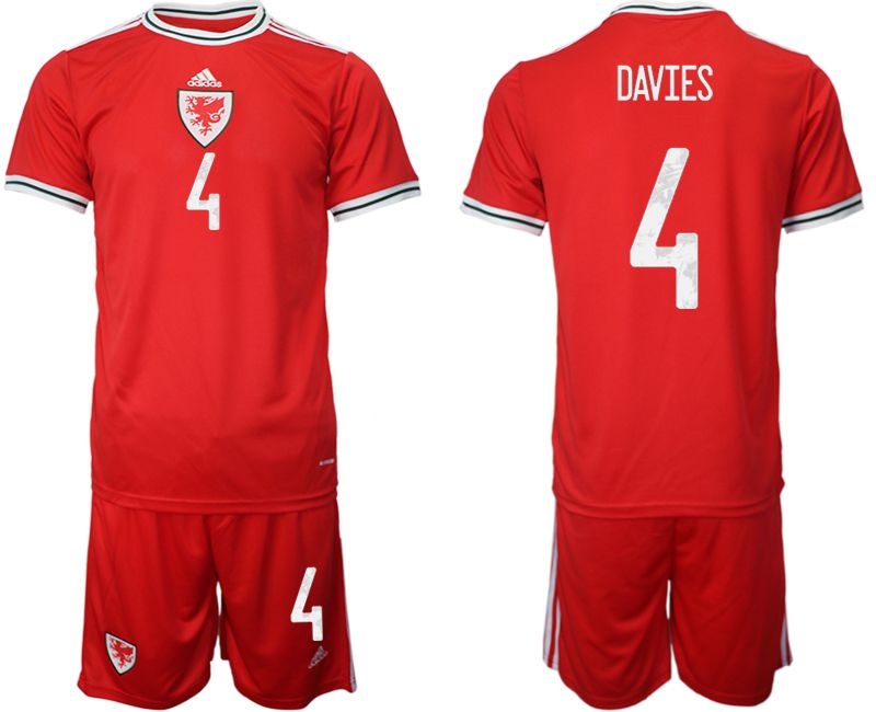 Men 2022 World Cup National Team Welsh home red #4 Soccer Jersey